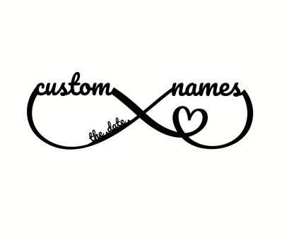 Infinity Heart Sign Containing Names + Date, Personalized Metal Infinity Sign