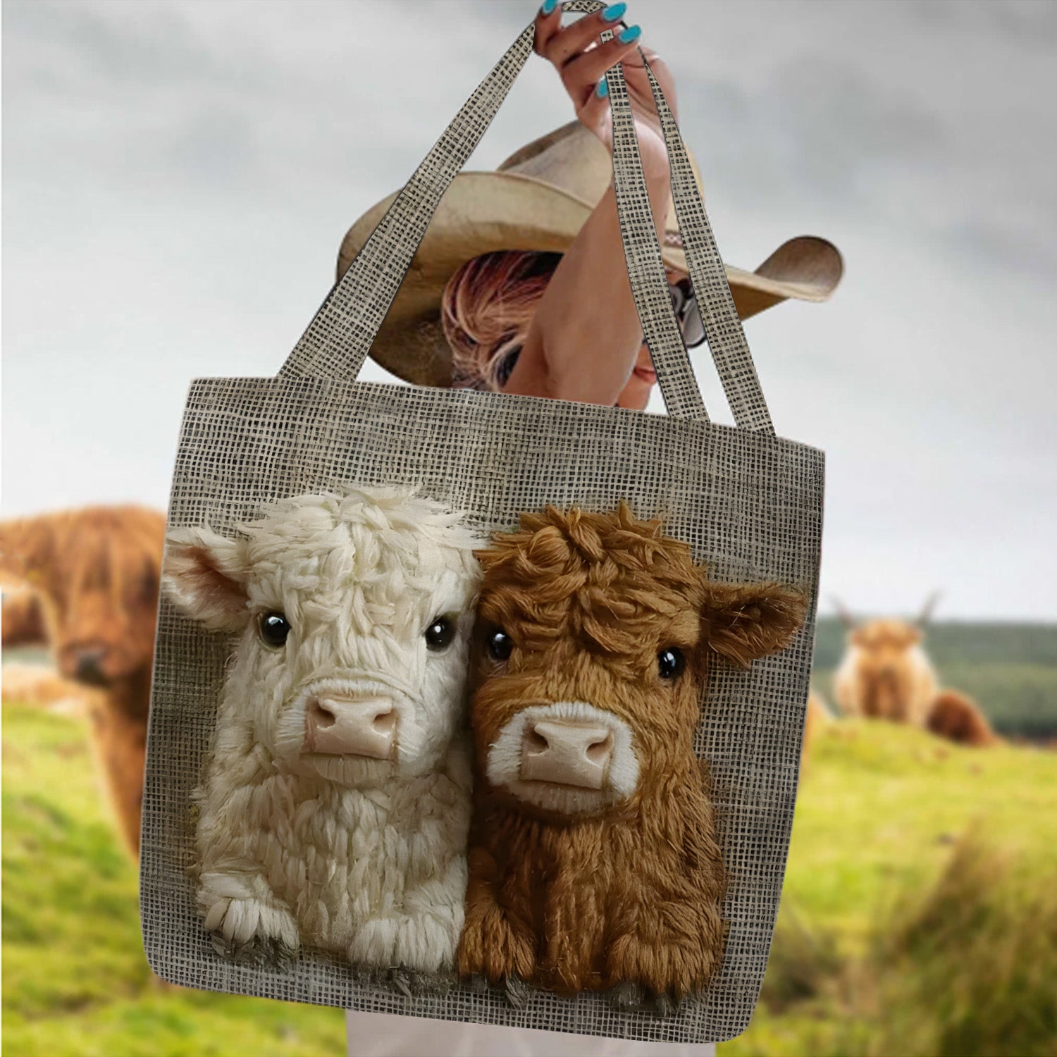 Cute Couple Cow Tote Bag