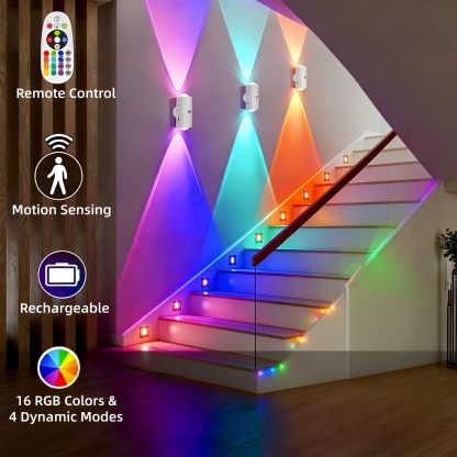4PCS Motion Sensor RGB Wall Lights – Rechargeable Ambient Night Lamps