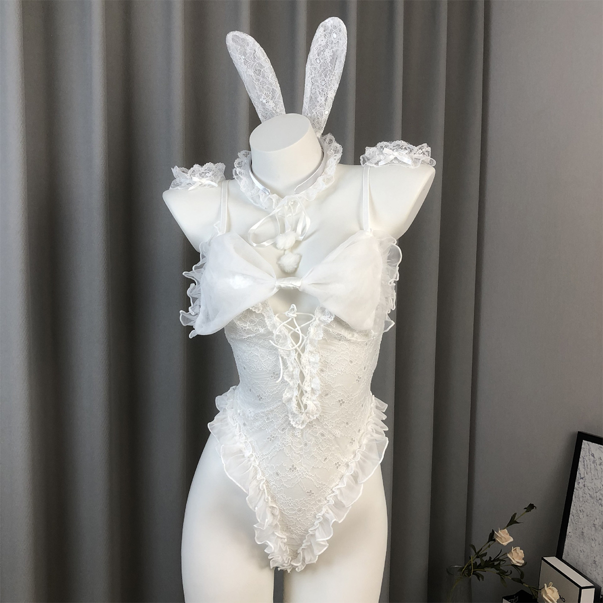 Bunny Bow Tie No-Remove Bodysuit Open-Crotch Lingerie