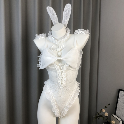 Bunny Bow Tie No-Remove Bodysuit Open-Crotch Lingerie