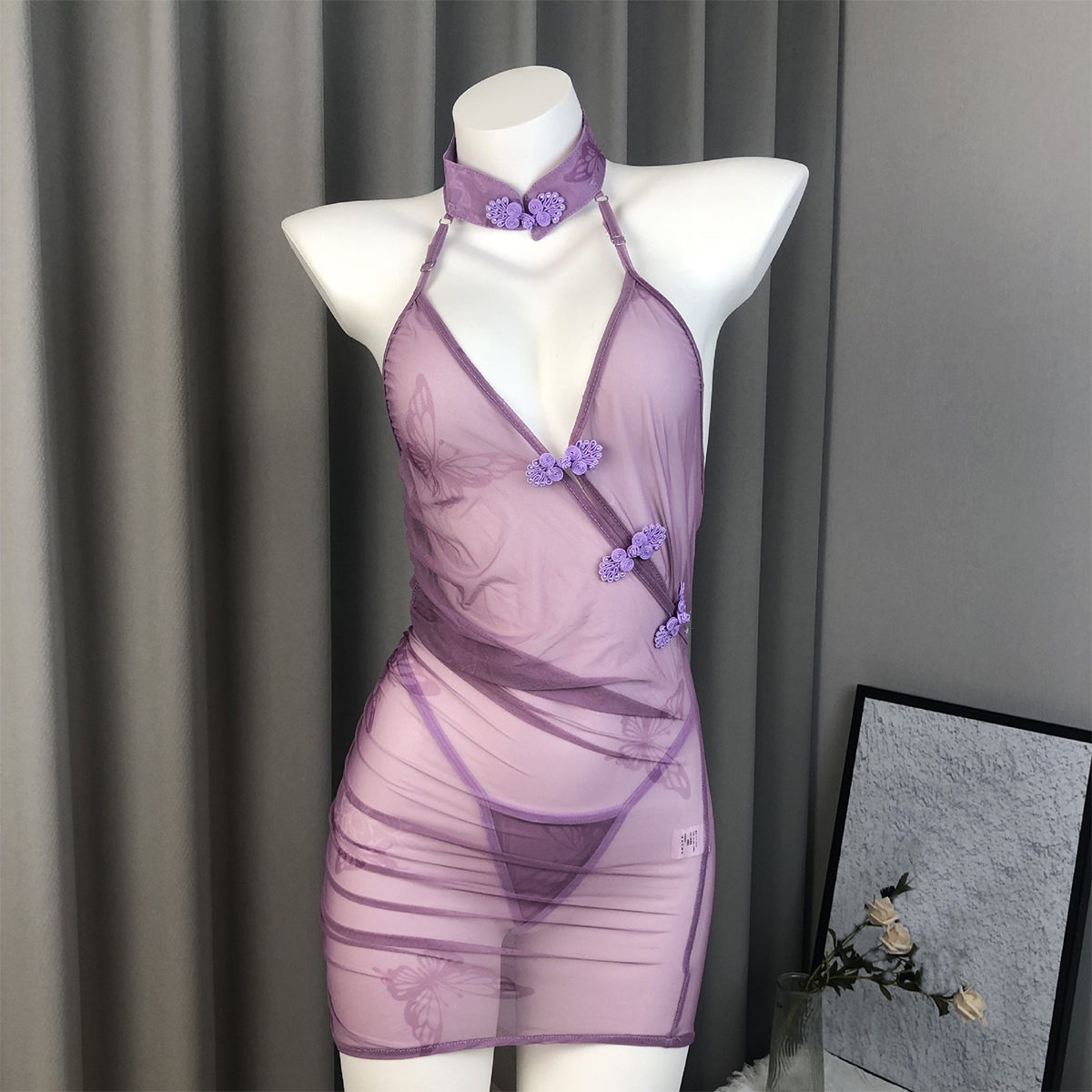 Vintage Button Backless Tie-Back Lingerie Cheongsam