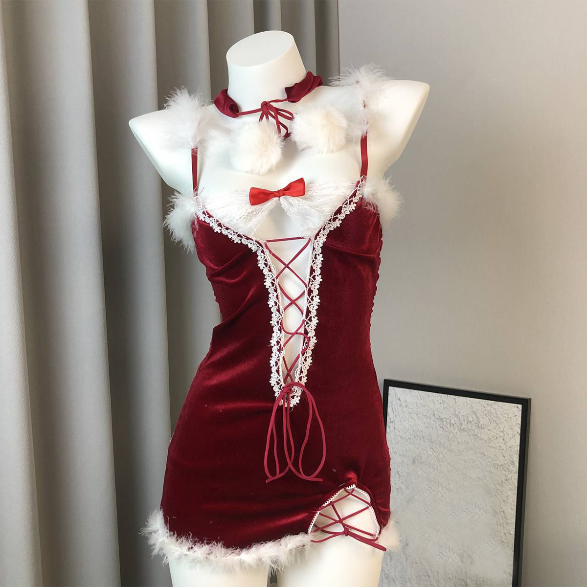 Christmas Girl Lace Strappy Bustier Shaping Lingerie Set