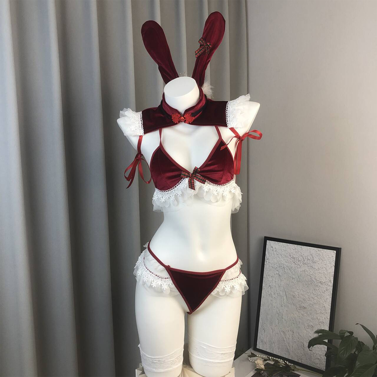 Christmas Bunny Velvet Lingerie Set