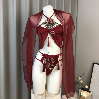 Traditional Embroidered Lingerie Bustier with Hollow Sleepwear