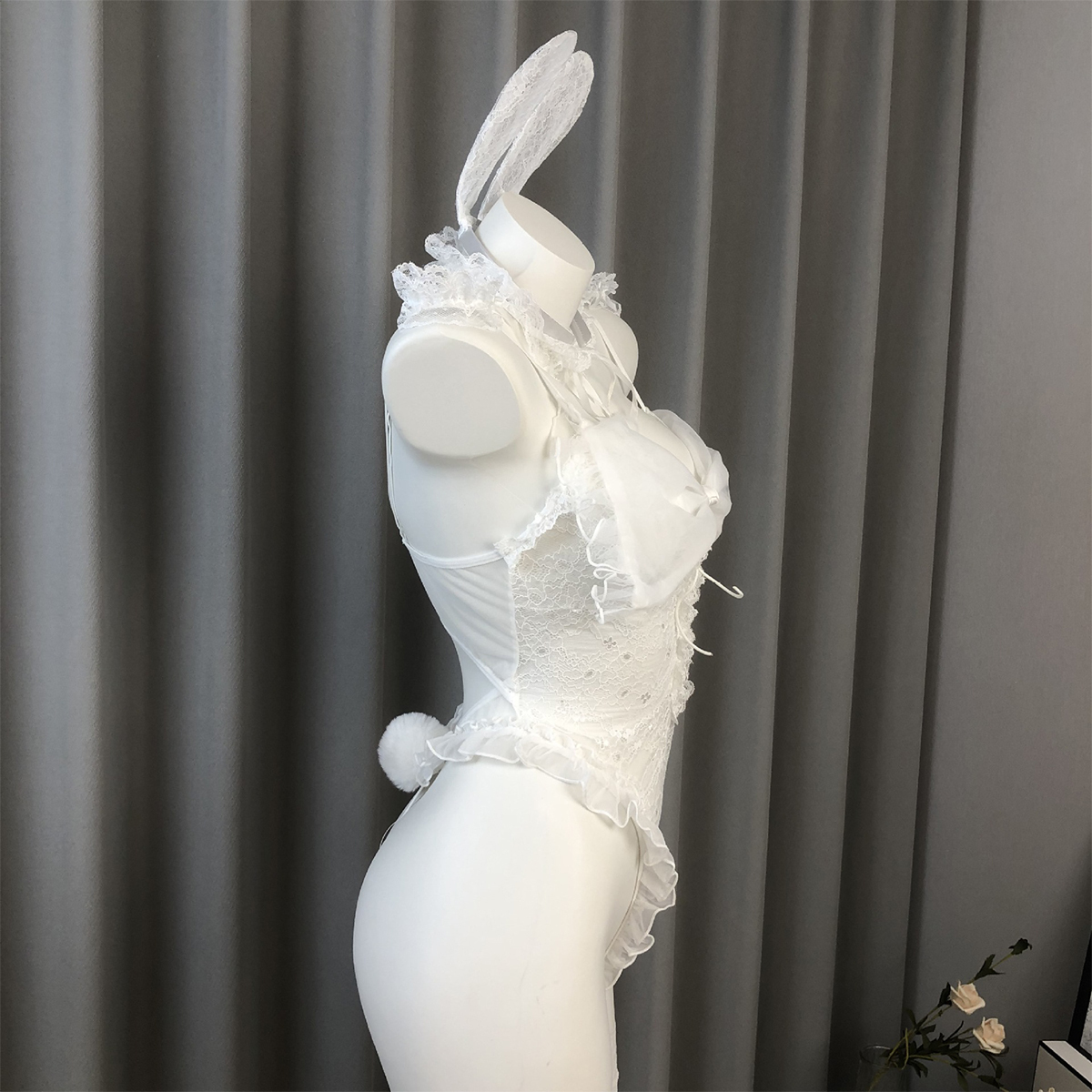 Bunny Bow Tie No-Remove Bodysuit Open-Crotch Lingerie