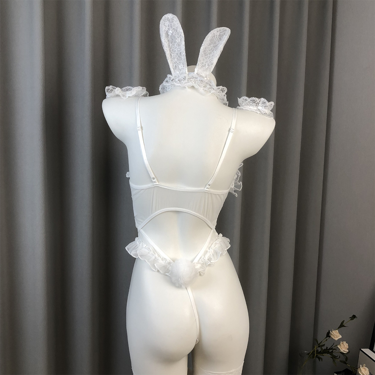 Bunny Bow Tie No-Remove Bodysuit Open-Crotch Lingerie