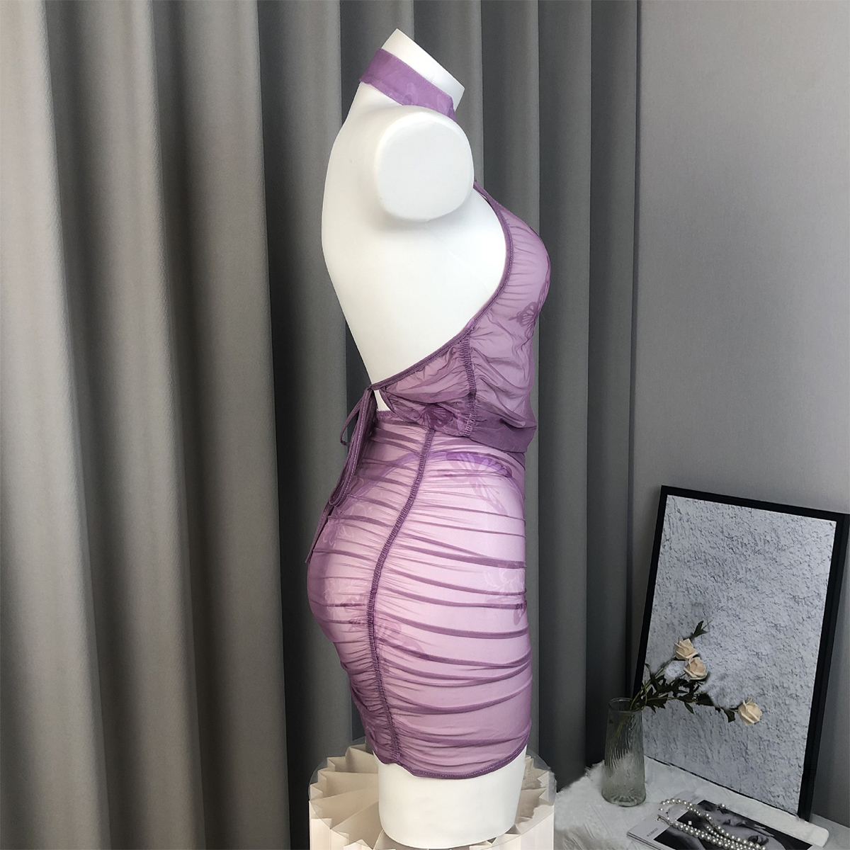 Vintage Button Backless Tie-Back Lingerie Cheongsam