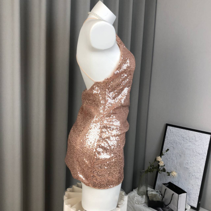 Sexy V-Neck Sequin Mesh Backless Bodycon Dress with Crisscross Straps