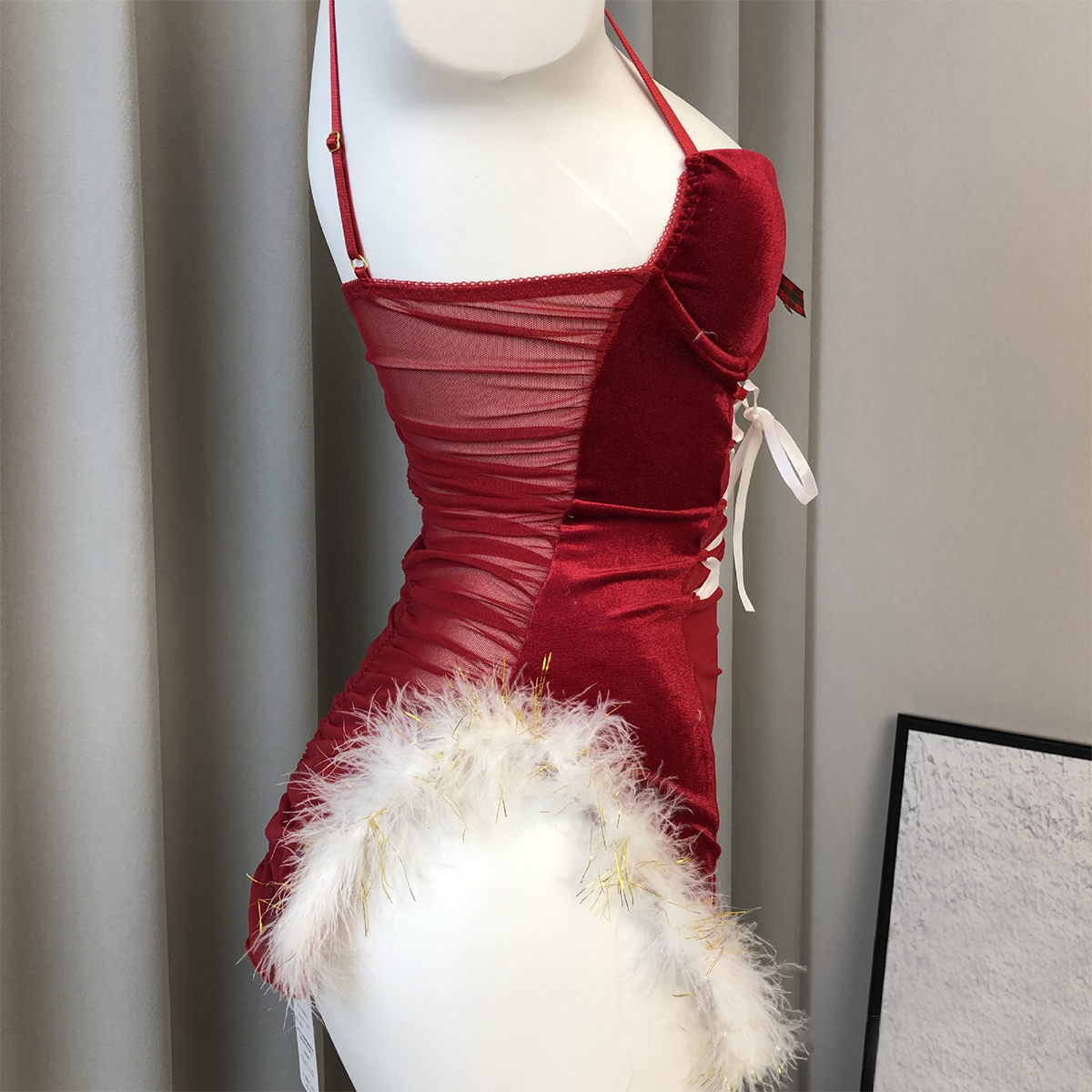 Christmas Velvet Backless Uniform Suit