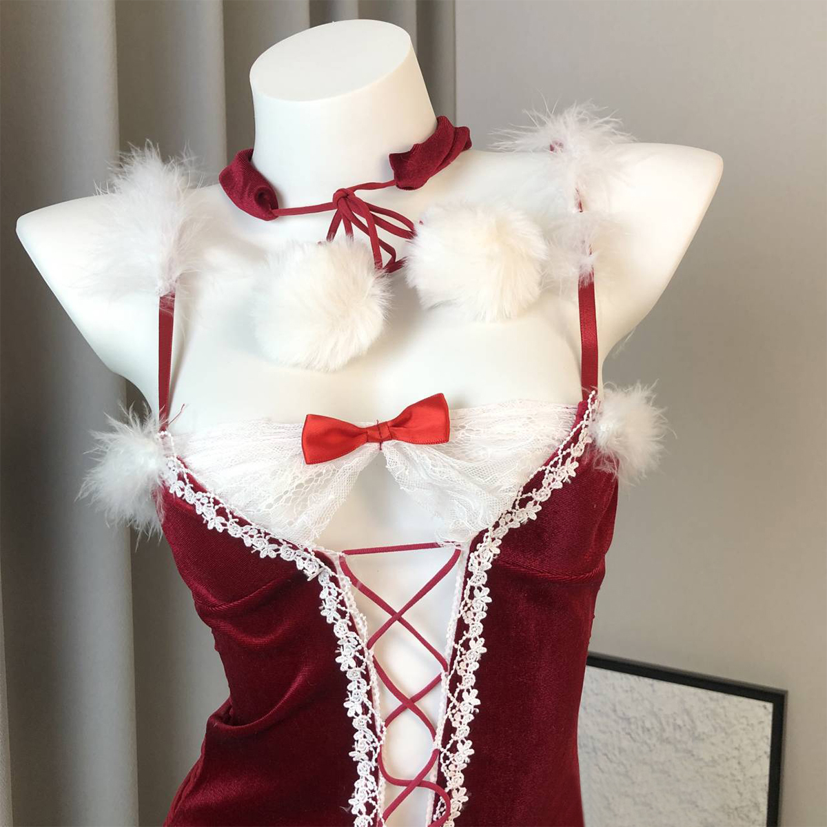 Christmas Girl Lace Strappy Bustier Shaping Lingerie Set