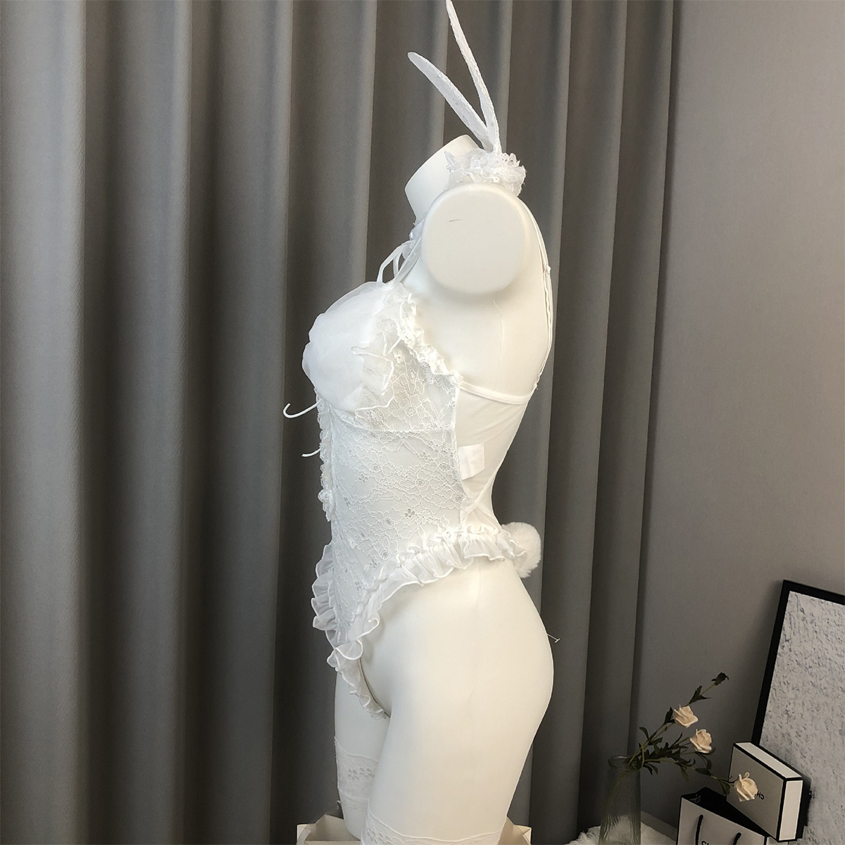 Bunny Bow Tie No-Remove Bodysuit Open-Crotch Lingerie