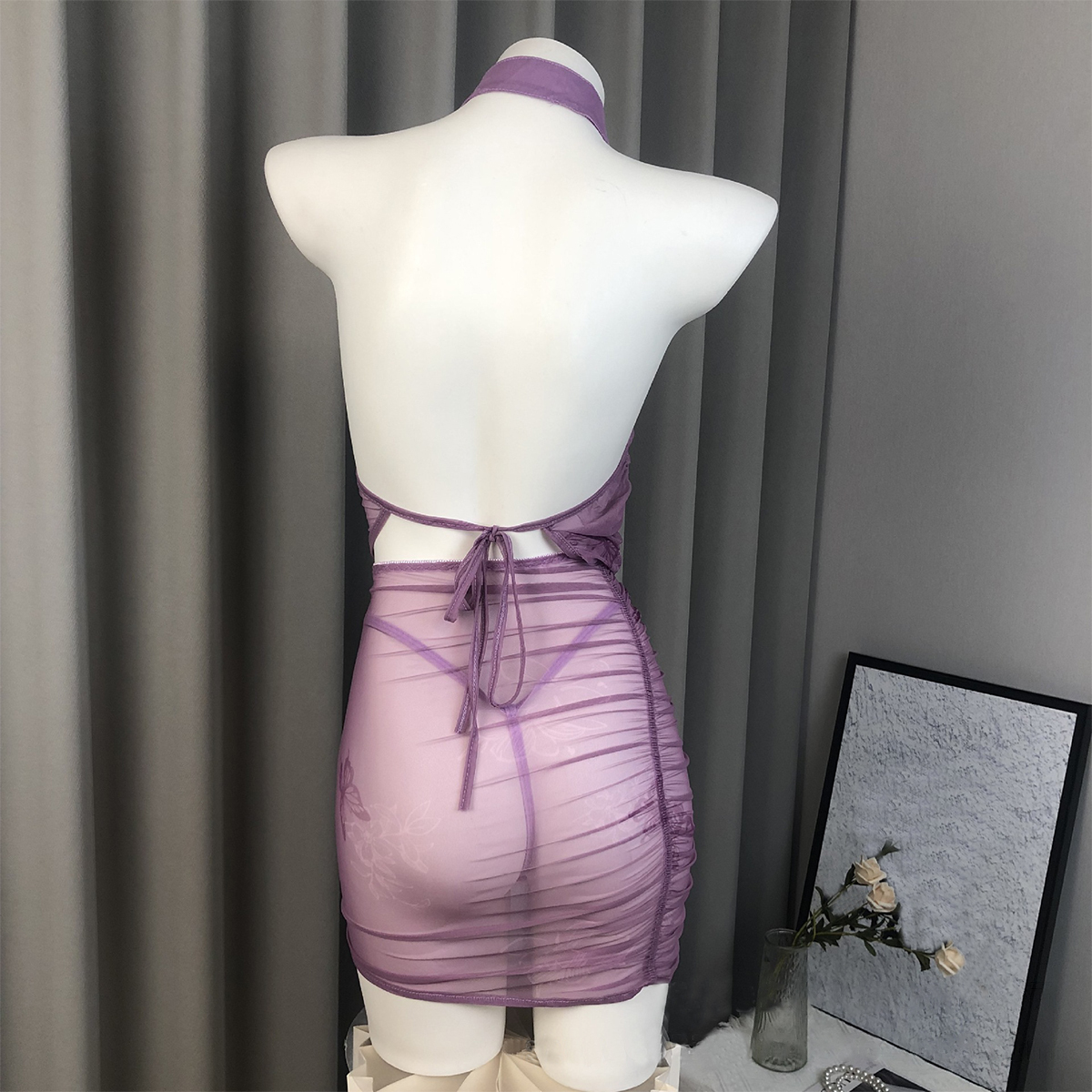 Vintage Button Backless Tie-Back Lingerie Cheongsam