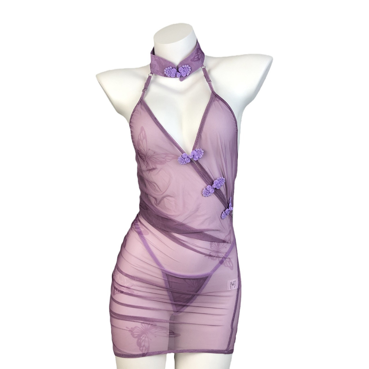 Vintage Button Backless Tie-Back Lingerie Cheongsam