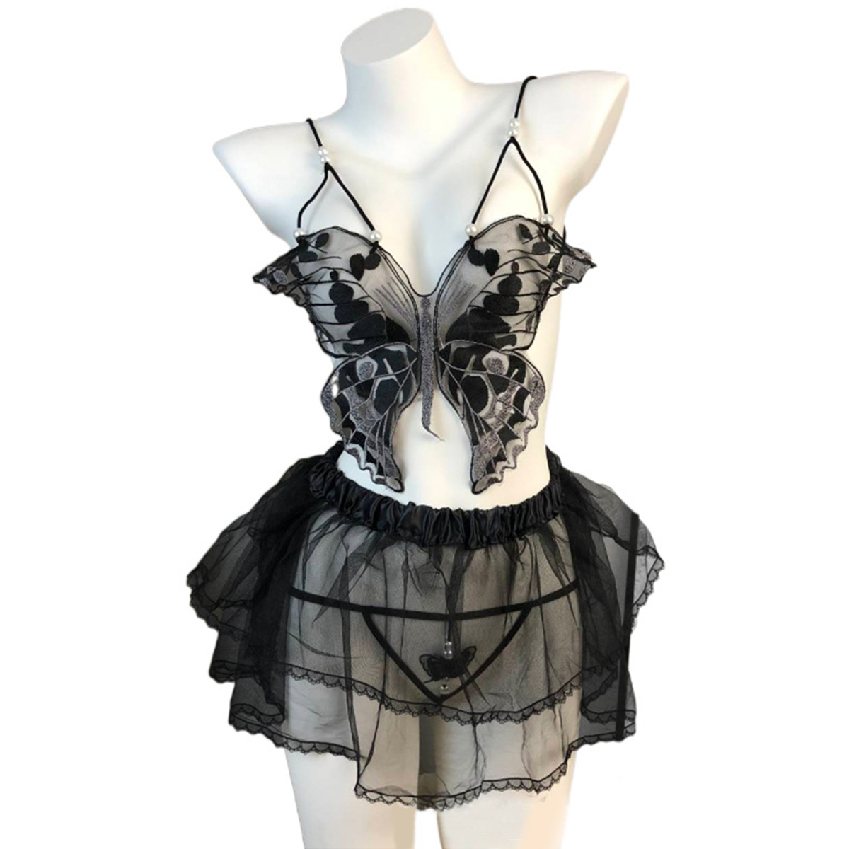 Halter Neck Butterfly Crop Top Set for Women