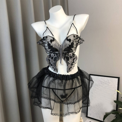 Halter Neck Butterfly Crop Top Set for Women