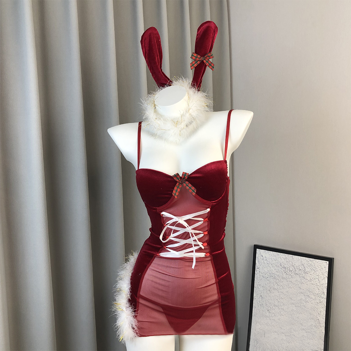 Christmas Velvet Backless Uniform Suit