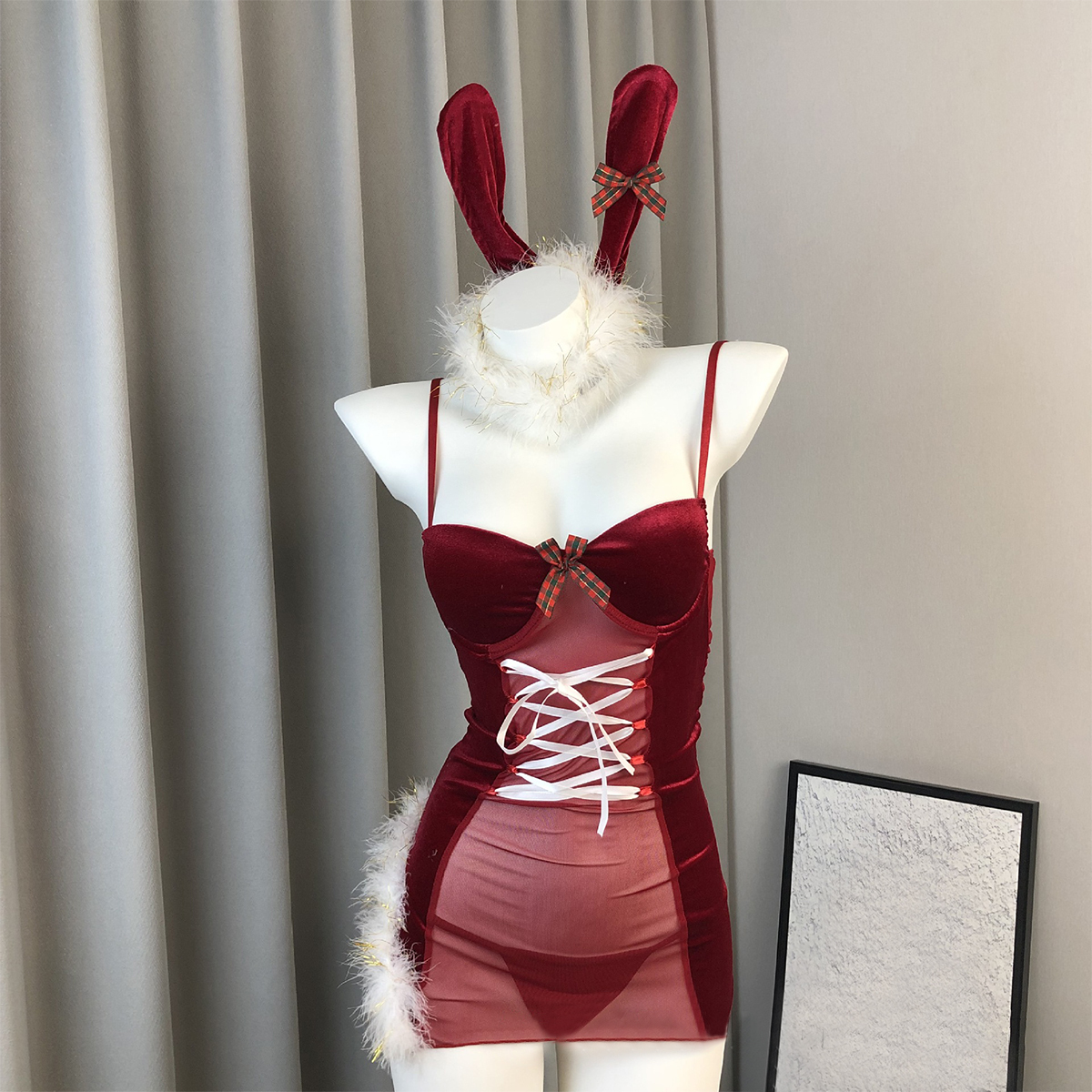 Christmas Velvet Backless Uniform Suit