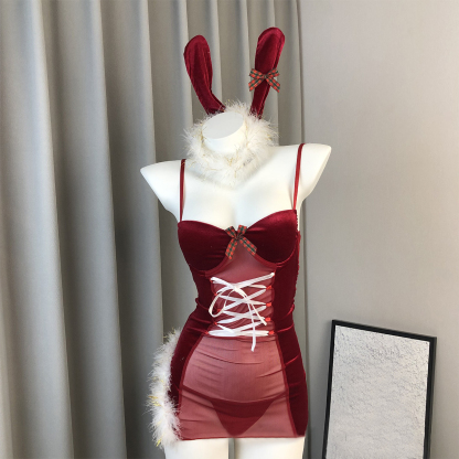 Christmas Velvet Backless Uniform Suit