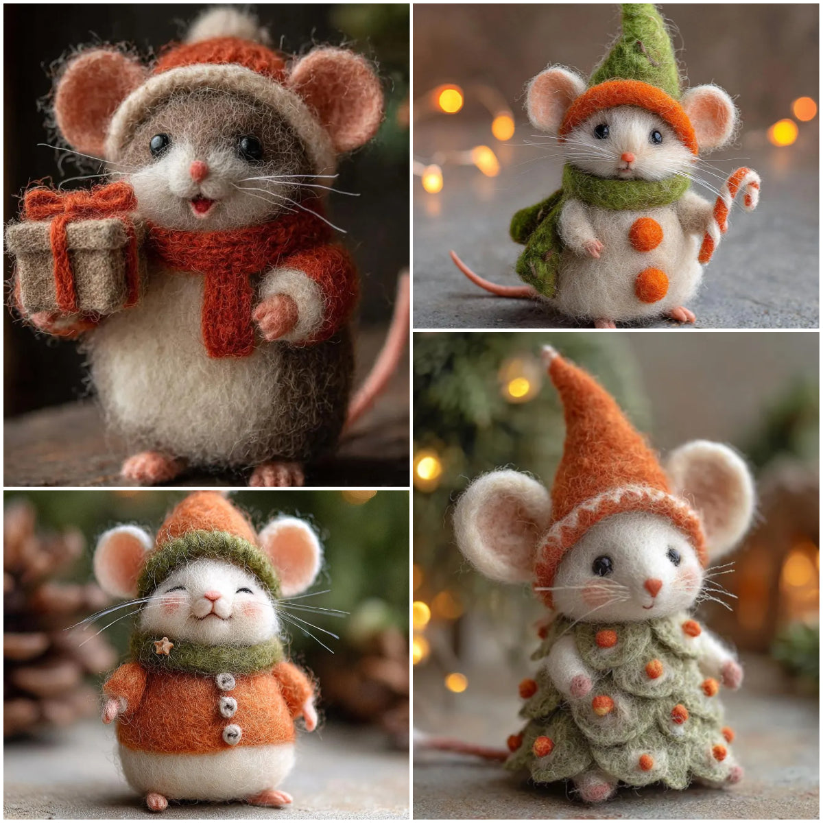 🎁🐭 Deluxe Christmas Felt Mouse | Handmade Wool Ornament ✨ Tree-Ready!