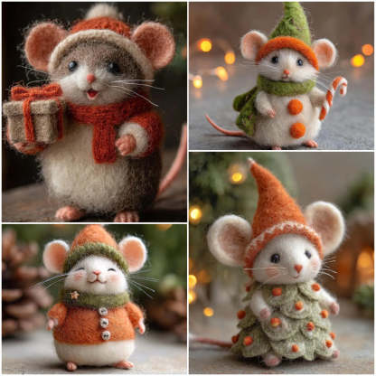 🎁🐭 Deluxe Christmas Felt Mouse | Handmade Wool Ornament ✨ Tree-Ready!