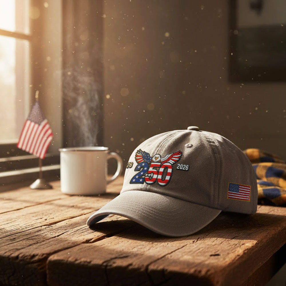 250th Anniversary Washed Cap with Embroidered Eagle Flag
