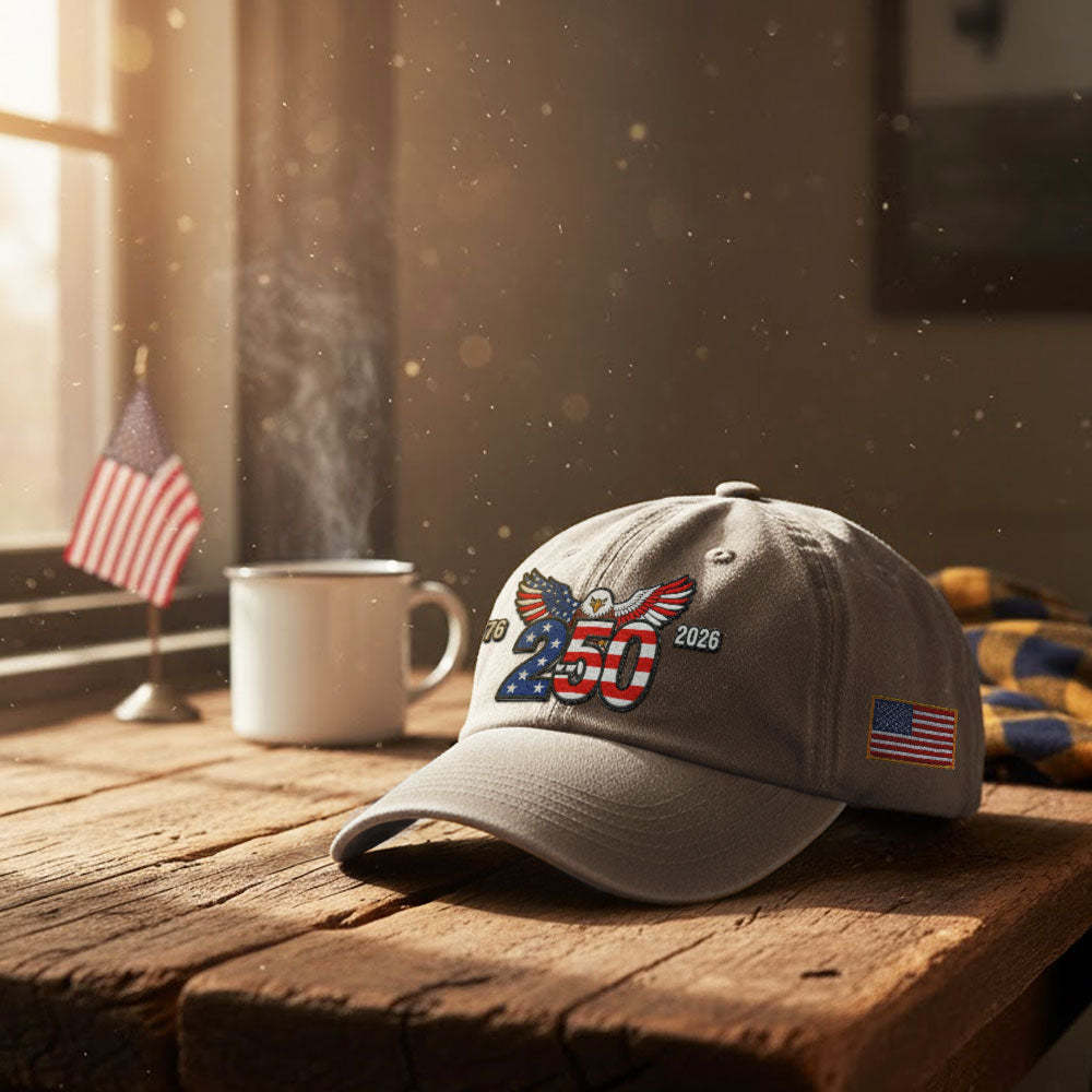 250th Anniversary Washed Cap with Embroidered Eagle Flag