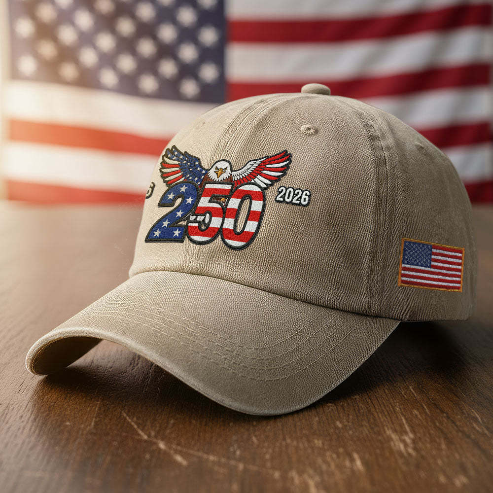 250th Anniversary Washed Cap with Embroidered Eagle Flag
