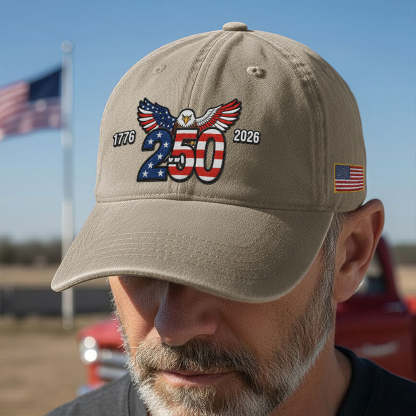 250th Anniversary Washed Cap with Embroidered Eagle Flag