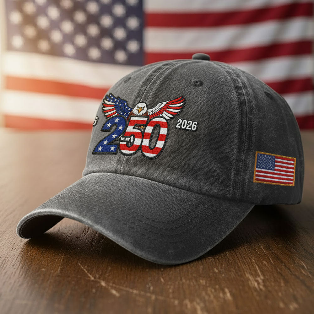 250th Anniversary Washed Cap with Embroidered Eagle Flag