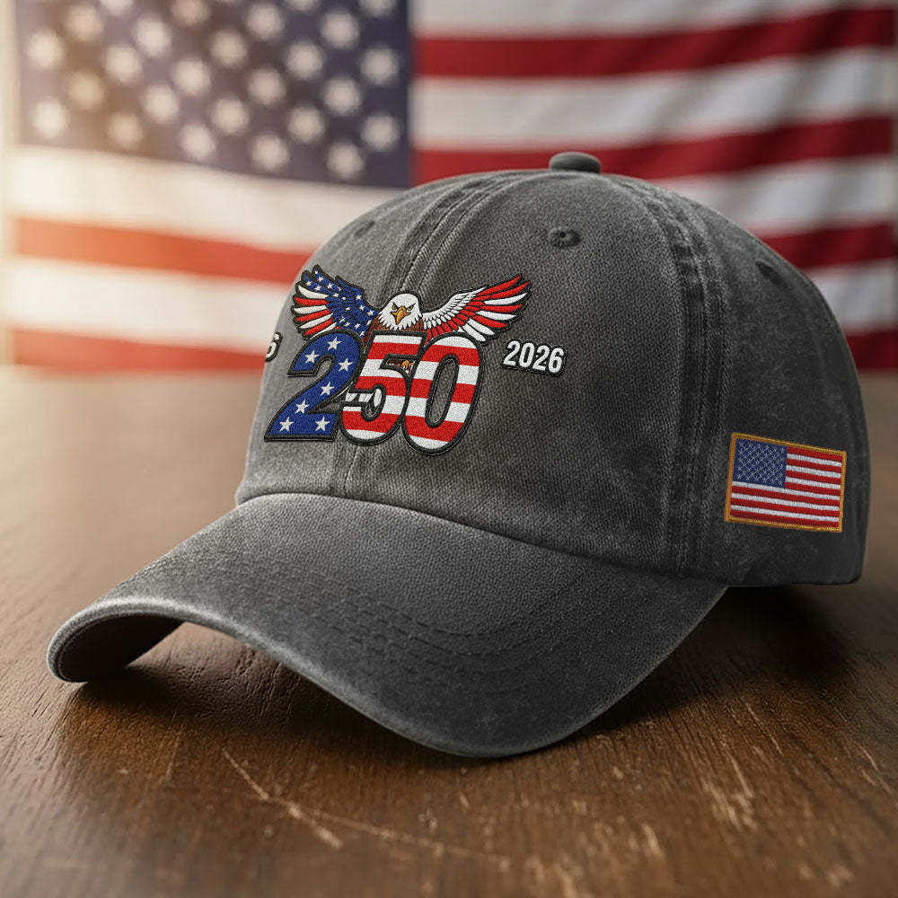 250th Anniversary Washed Cap with Embroidered Eagle Flag