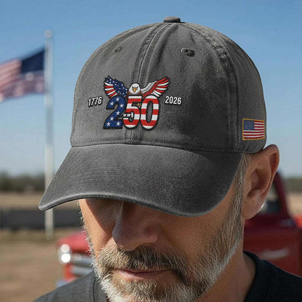 250th Anniversary Washed Cap with Embroidered Eagle Flag