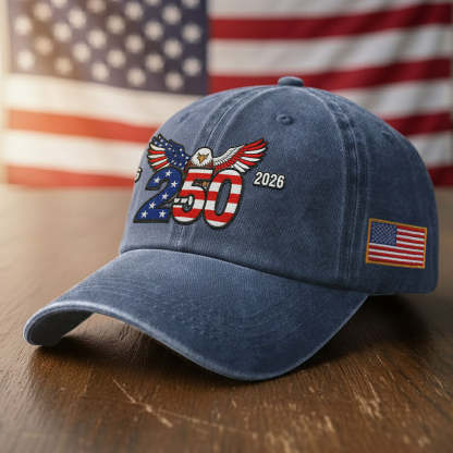 250th Anniversary Washed Cap with Embroidered Eagle Flag