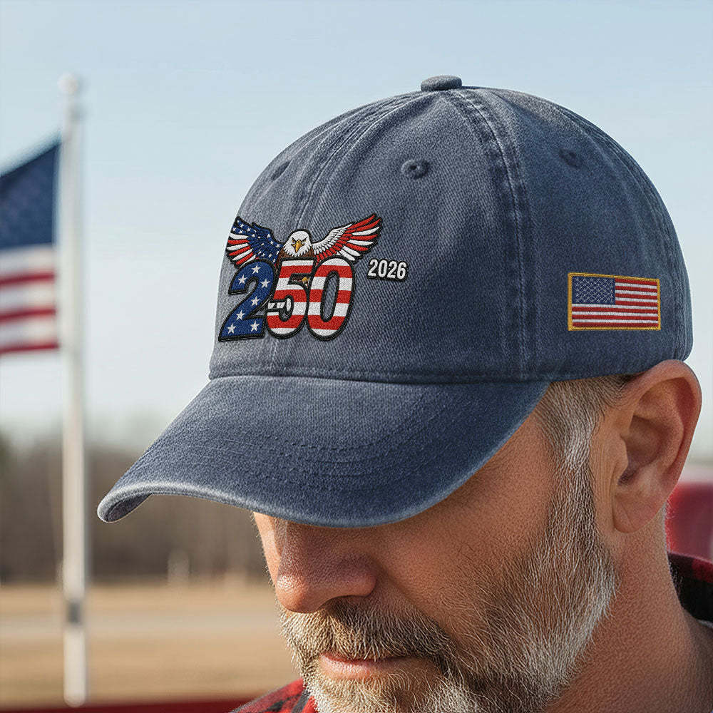 250th Anniversary Washed Cap with Embroidered Eagle Flag