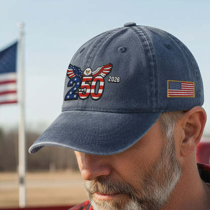 250th Anniversary Washed Cap with Embroidered Eagle Flag