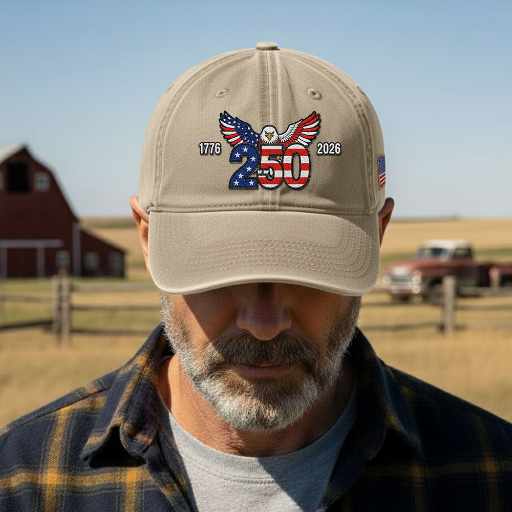 250th Anniversary Washed Cap with Embroidered Eagle Flag