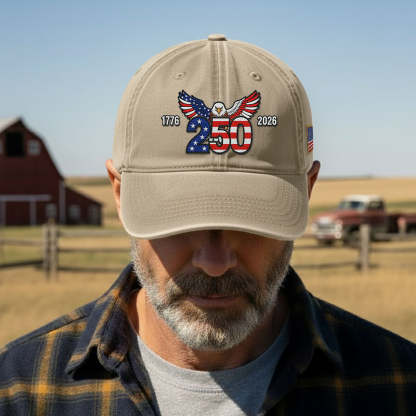 250th Anniversary Washed Cap with Embroidered Eagle Flag