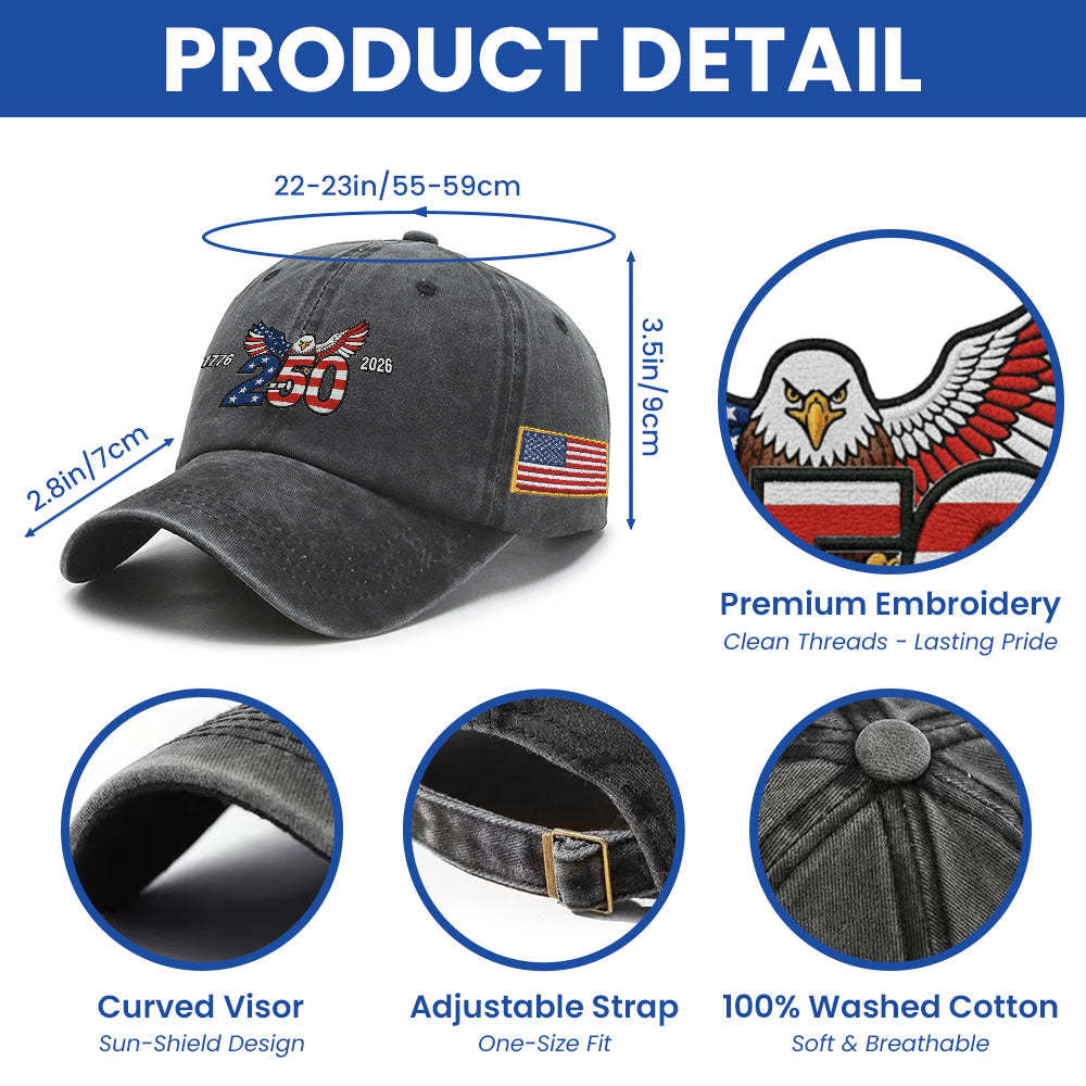 250th Anniversary Washed Cap with Embroidered Eagle Flag