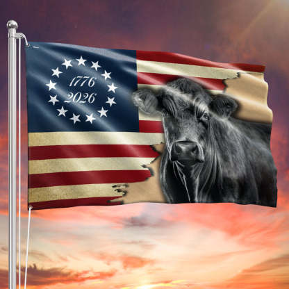 Black Angus Cattle Flag, 1776 2026 Proud Cow Farmer Farm Life Grommet Flag