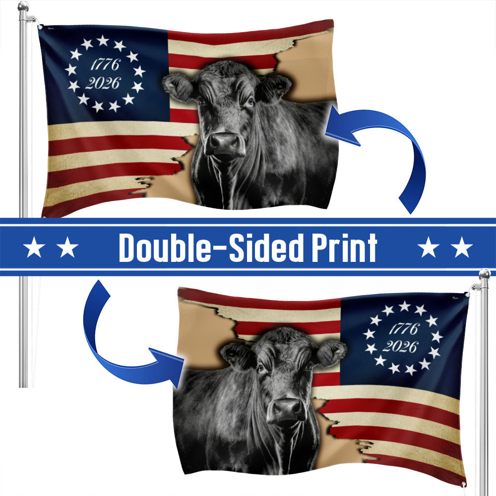Black Angus Cattle Flag, 1776 2026 Proud Cow Farmer Farm Life Grommet Flag