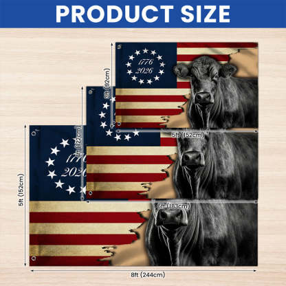 Black Angus Cattle Flag, 1776 2026 Proud Cow Farmer Farm Life Grommet Flag