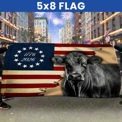 Black Angus Cattle Flag, 1776 2026 Proud Cow Farmer Farm Life Grommet Flag