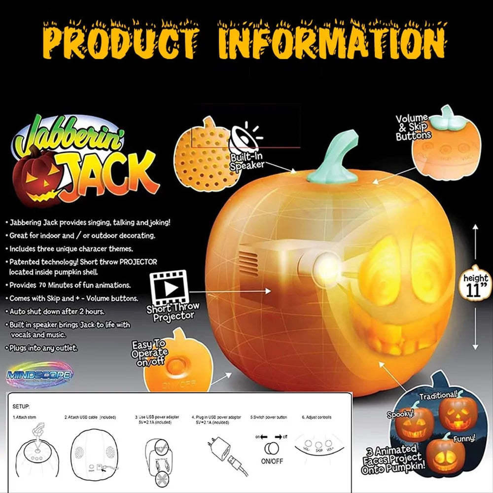 Halloween Pumpkin Projection Lamp Animated Talking and Singing Pumpkin
