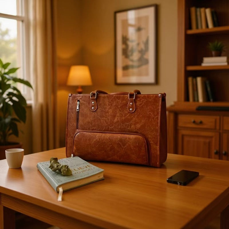 Laptop Tote Bag with Insulated Lunch Compartment for Women Work, PU Leather Lunch Bag with 15.6 Inch Computer Compartment