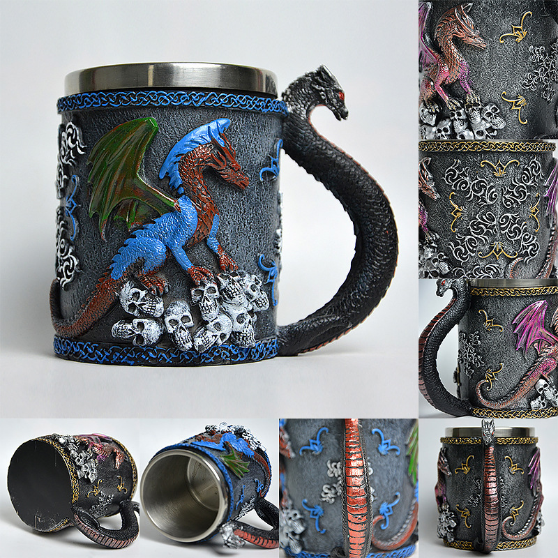 Dragon Cup Beer Glass 3D Viking Dragon Beer Mug Coffee Cup Stainless Steel Viking Drinking Mug