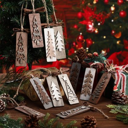 12 Pcs Handmade Rustic Wooden Christmas Tree Ornaments Set