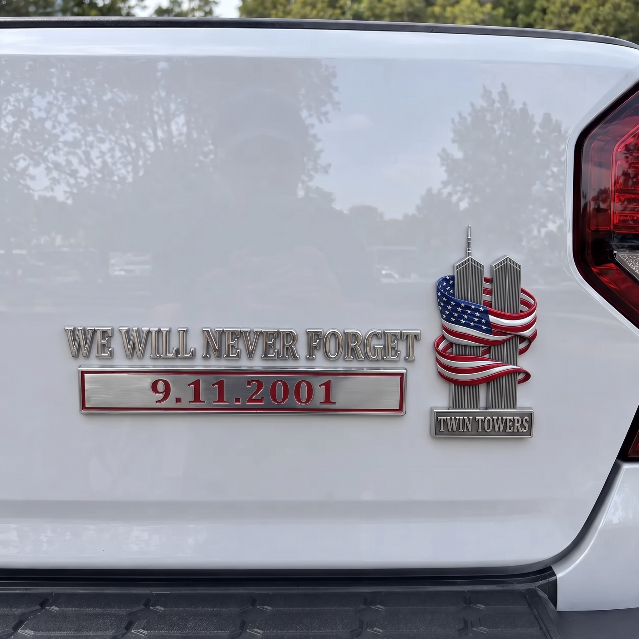 We Will Never Forget – 9.11.2001 Tribute Car Emblem