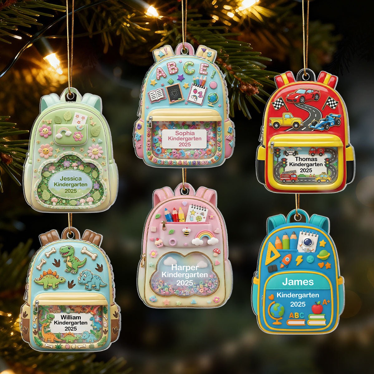 3D Effect Kid School Backpack - Personalized Acrylic Ornament - School Year Milestone For Kids