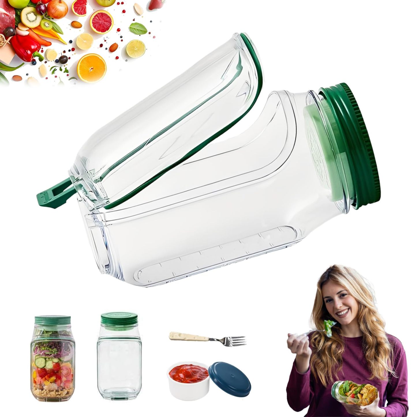 Last Day 50% OFF🔥Salad Pod – Leakproof Mason Jar Style Salad Containe