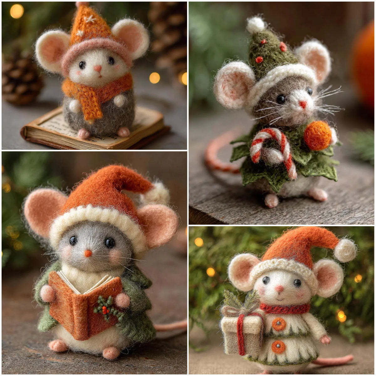 🎁🐭 Deluxe Christmas Felt Mouse | Handmade Wool Ornament ✨ Tree-Ready!